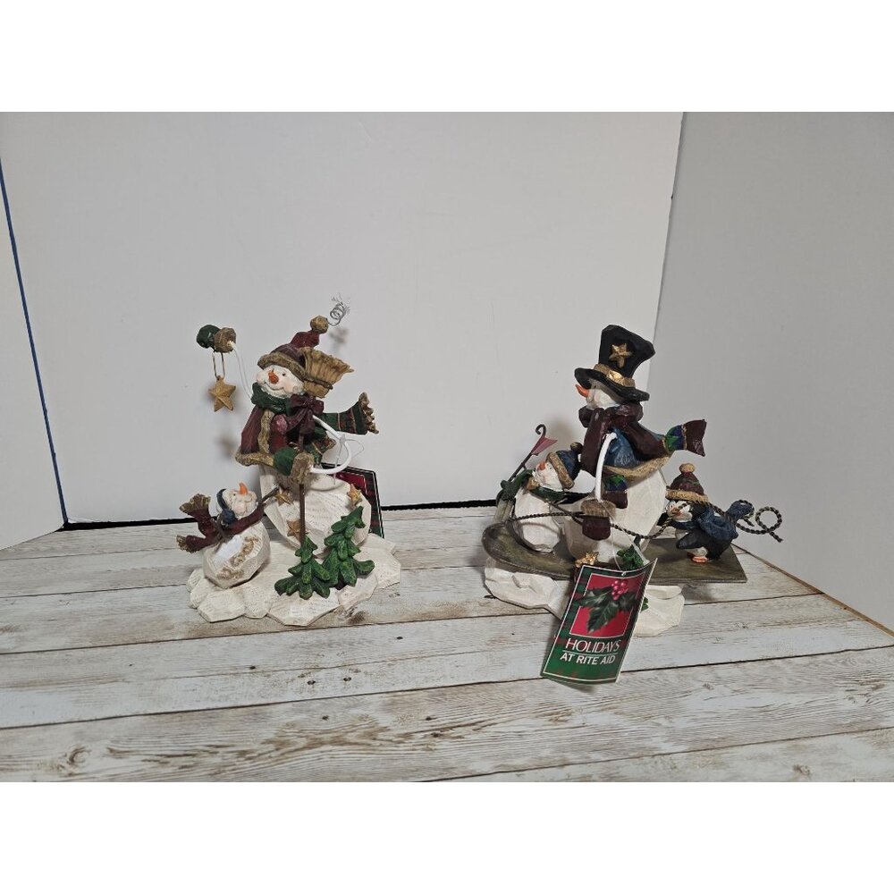 Lot of 2 Wooden Snowman Carved Decorations Snowman Hanging Stars on Trees and Sn